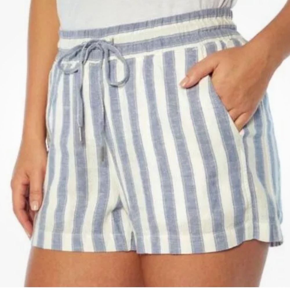 Gap Linen Blend Drawstring Shorts Blue Stripe 3”